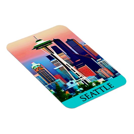 暁の空の下のシアトルの旅行ポスター マグネット (右側)