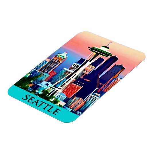 暁の空の下のシアトルの旅行ポスター マグネット (左側)
