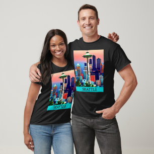 暁の空の下のシアトルの旅行ポスター Tシャツ