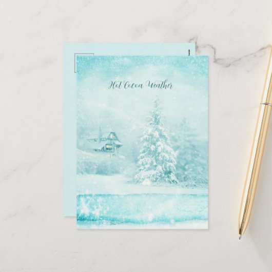 暑いココアの天気でクリスマスの雪が降った シーズンポストカード (正面/裏面インサイチュ)
