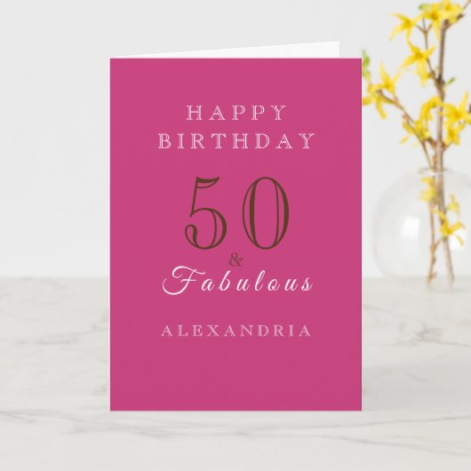 暑いピンク50歳と素晴らしいエレガント誕生日 カード (黄色い花)