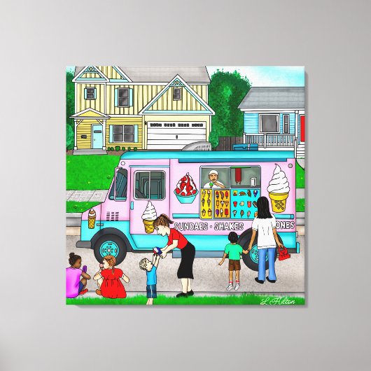 暑い夏の日 |お洒落イラストレーション キャンバスプリント (正面)