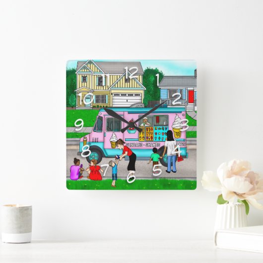 暑い夏の日 |お洒落イラストレーション スクエア壁時計 (ホーム)