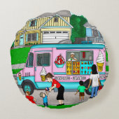 暑い夏の日 |お洒落イラストレーション ラウンドクッション (裏面)