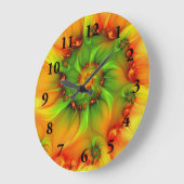 暑い夏の緑のオレンジの抽象芸術フラクカラフルタル ラージ壁時計 (傾斜)