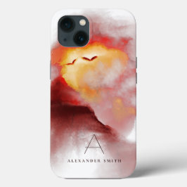 暑い日の山の風景モノグラムの iPhone 13ケース