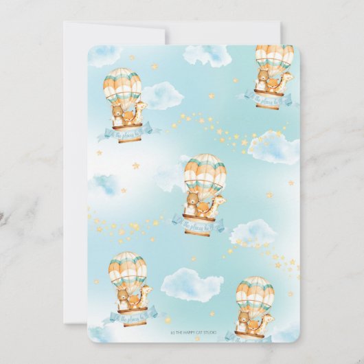 暑い気球誕生パーティーかわいい動物の熊  招待状 (裏面)