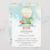 暑い風船とかわいい恐竜の男の子のベビーシャワー 招待状 (正面/裏面)