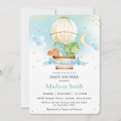 暑い風船とかわいい恐竜の男の子のベビーシャワー 招待状 (正面)