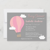 暑い風船、少女のベビーシャワーパーティー、灰色 招待状 (正面)