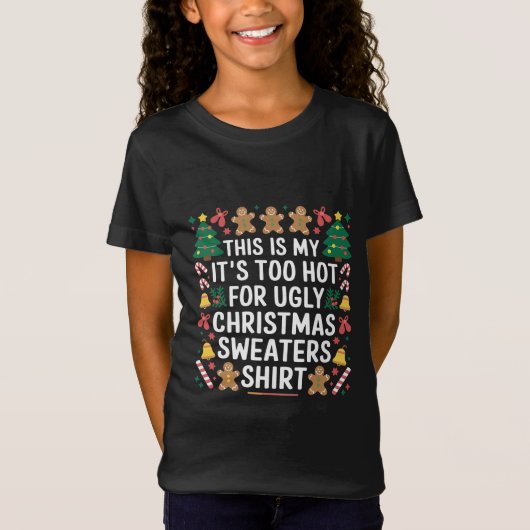 暑すぎる醜いクリスマスセーター家族 Tシャツ (正面)