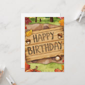 暖お洒落かい森の秋秋ハッピーバースデー カード (正面/裏面インサイチュ)
