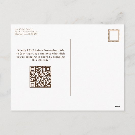 暖かいアメリカーナの収穫感謝祭 シーズンポストカード (裏面)