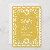 暖かいイエローパペルインスパイアピカド結婚ズ 招待状 (正面)
