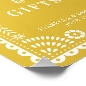 暖かいイエローパペルピカドウェディングレセプションサイン ポスター (角)