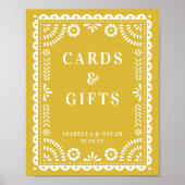 暖かいイエローパペルピカドウェディングレセプションサイン ポスター (正面)