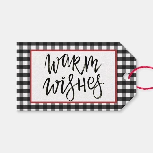 暖かいウィッシュブラックアンドホワイトバッファロープレイドギフトラベル ギフトタグ (正面(横))