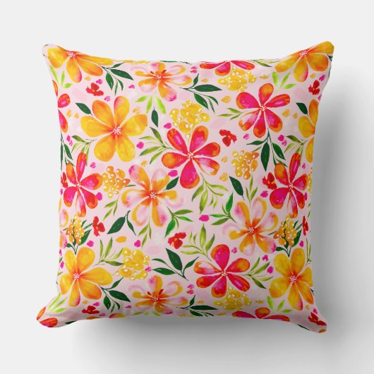暖かいウェンディ水カラーフローラ – ピンク クッション (正面)