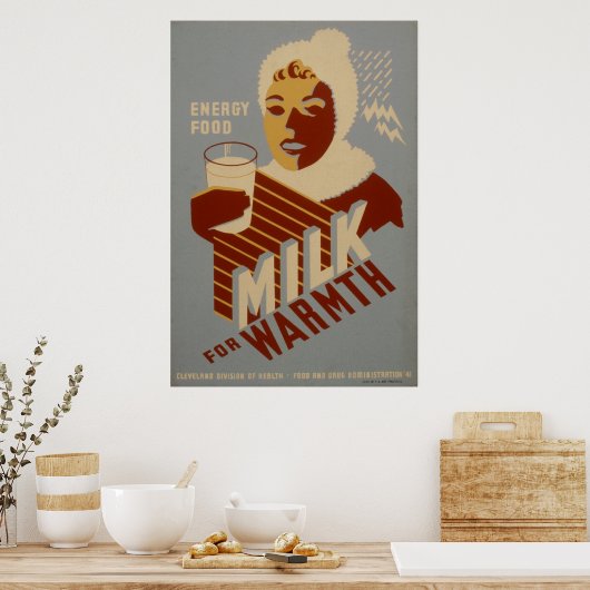 暖かいエネルギーのためのミルクヴィンテージ1941 WPAポスター ポスター (キッチン)