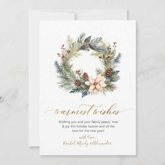暖かいエレガントウィッシュズスクリプトリースクリスマス シーズンカード (正面)