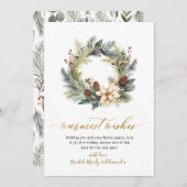 暖かいエレガントウィッシュズスクリプトリースクリスマス シーズンカード (正面/裏面)