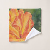 暖かいオレンジと赤い開花フローラ水色 バスタオルセット (ウォッシュタオル)