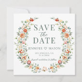 暖かいオレンジ色のフローラ日付の写真の招待を保存 (正面)