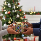 暖かいカラフルクリスマスポインセチア花模様 ラッピングペーパー