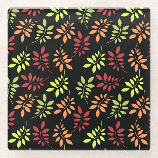 暖かいカラフルトーンの紅葉ガラスコースター ガラスコースター (正面)