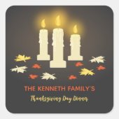 暖かいキャンドルカラフル葉の感謝祭のディナー スクエアシール (正面)