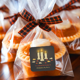 暖かいキャンドルカラフル葉の感謝祭のディナー スクエアシール