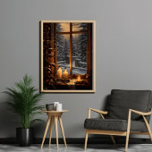 暖かいキャンドルライトの窓のポスター付きの冬の夕べ ポスター