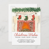 暖かいクリスマスの願い暖炉の休日の移動 案内ポストカード (正面/裏面)