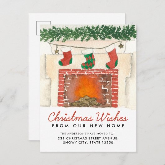 暖かいクリスマスの願い暖炉の休日の移動 案内ポストカード (正面/裏面)