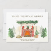 暖かいクリスマスの願い森と居心地の良い暖炉 シーズンカード (正面)