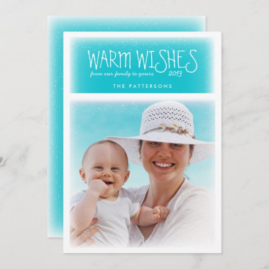 暖かいクリスマスウィッシュビーチブルーフォトカード シーズンカード (正面/裏面)