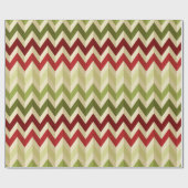 暖かいクリスマスカラーの3Dイリュージョンジグザグ ラッピングペーパー (フラット)