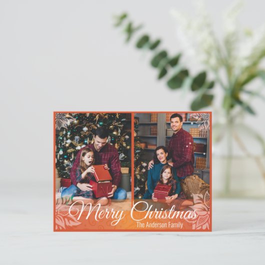 暖かいクリスマスポインセチア赤いフレーム2写真 シーズンポストカード (スタンド正面)