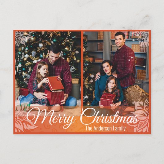 暖かいクリスマスポインセチア赤いフレーム2写真 シーズンポストカード (正面)