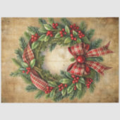 暖かいクリスマスリースのデコパージュペーパー 赤 緑 薄葉紙 (正面)