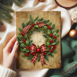 暖かいクリスマスリースのデコパージュペーパー 赤 緑 薄葉紙