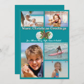 暖かいクリスマス数々の写真ファミリーフラットグリーティング シーズンカード (正面/裏面)