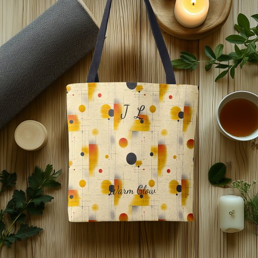 暖かいグロー抽象芸術 – ベージュ、金ゴールド、黒い幾何学的 トートバッグ