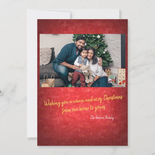 暖かいグロー暖炉による居心地の良いクリスマスファジーソックス カード (裏面)