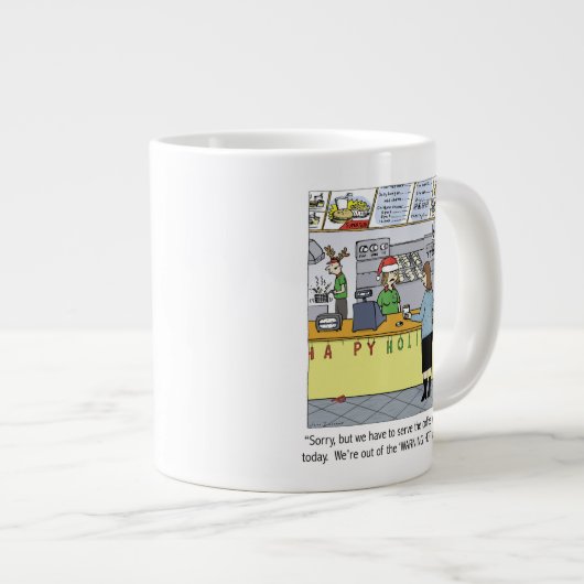 暖かいコーヒーホリデー – おもしろいクリスマスマンガ ジャンボコーヒーマグカップ (正面右)