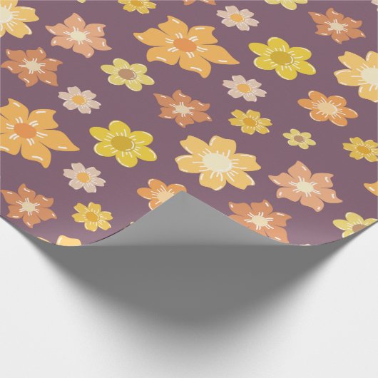 暖かいゴールデン秋の開花シームレスな誕生日ギフト ラッピングペーパー (角)