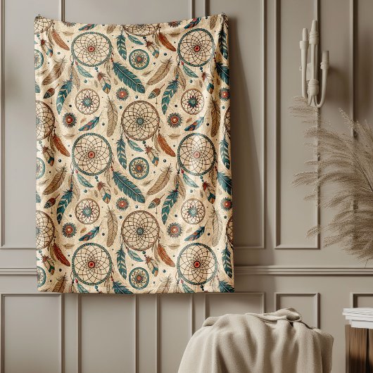 暖かいスタイルカルチュラル部族先住民ドリームキャッチャー フリースブランケット