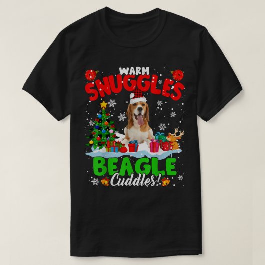 暖かいスナグルビーグルズキュードルクリスマスツリープレイドサンタ Tシャツ (デザイン正面)