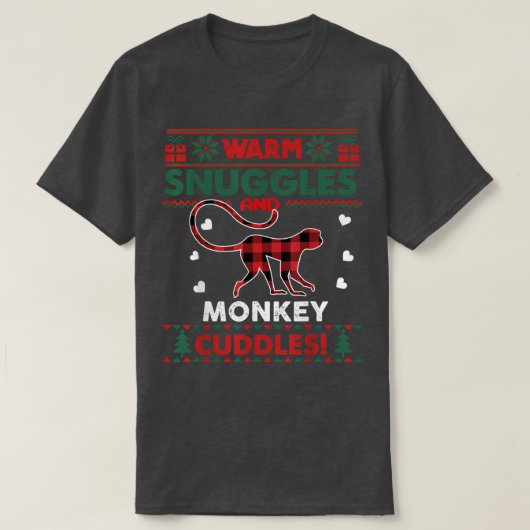 暖かいスナグルモンキーラバーギフトクリスマス醜いクリスマス Tシャツ (デザイン正面)
