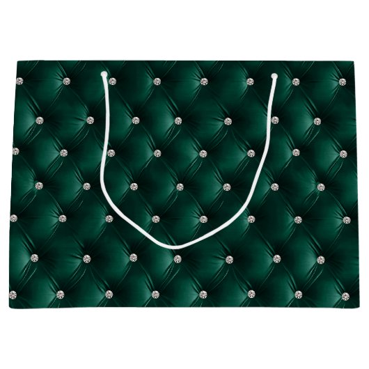 暖かいティール（緑がかった色）グリーンシックフェイクベルベット ラージペーパーバッグ (正面)